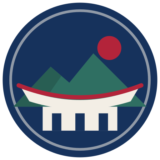 South Korea Guide logo: hanok roof below green mountains